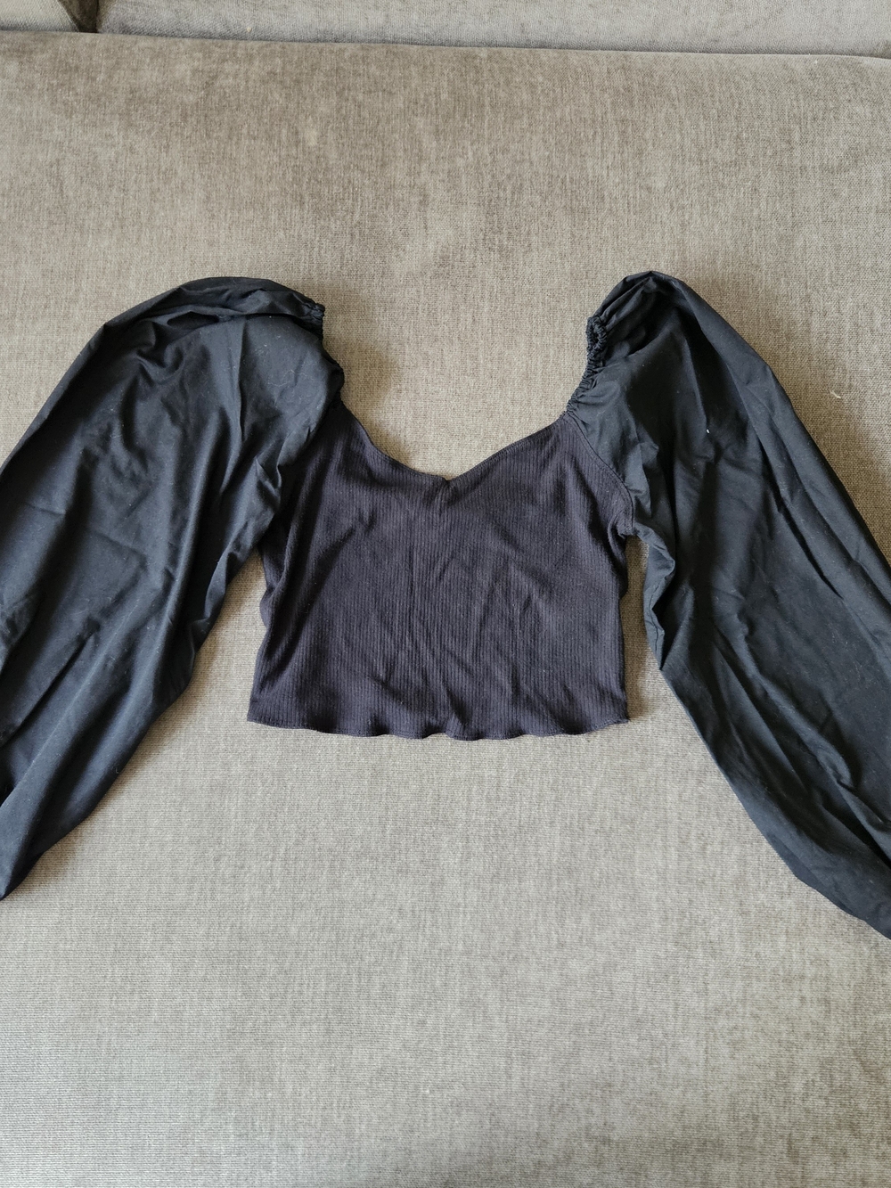 Abercrombie & Fitch Black Puff-Sleeve Ribbed Crop Top